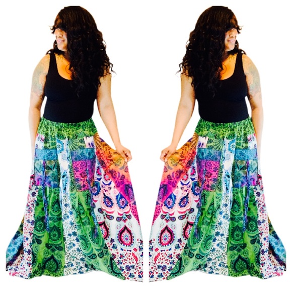 Handmade Boho Maxi Skirt Goddess Skirt with Elastic Waist - Picture 5 of 6